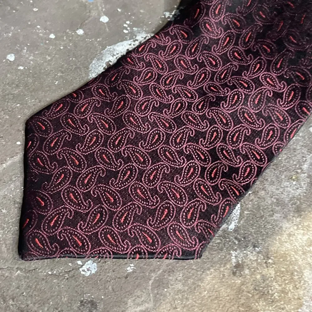 Kai Long Tie 100% Silk Maroon And Red Pattern Handmade